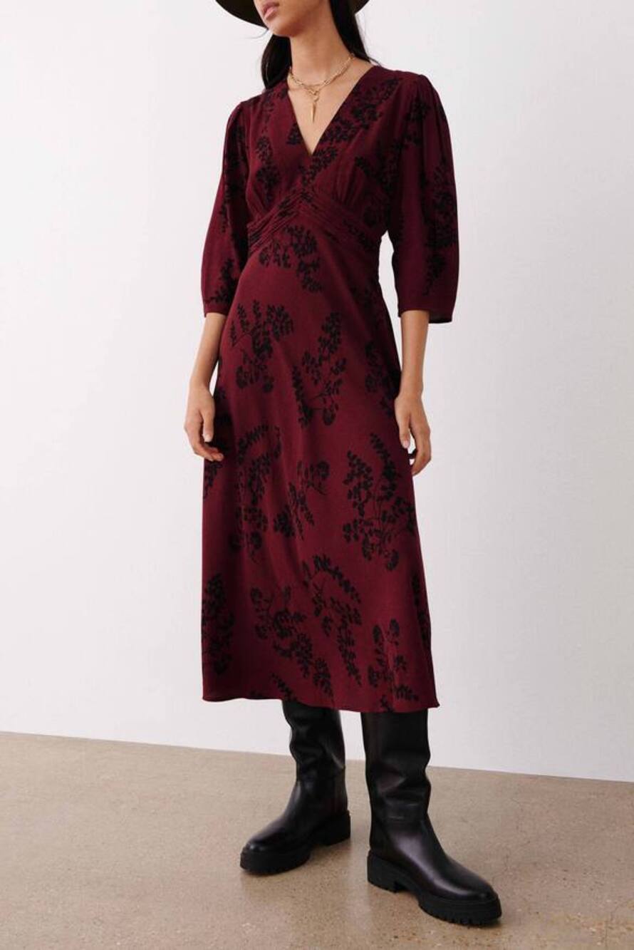 ba&sh Soa Printed V-Neck Midi Dress - Size Medium